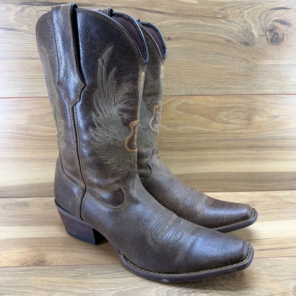 Durango 12" Guitar Music Cowboy Boots Mens 10 Brown Leather Square Toe Rodeo